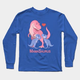 MamaSaurus T-Rex Mommy & Twin Baby Boy Dinosaurs Long Sleeve T-Shirt